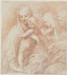 drawing: Madonna and Child with Three Holy Women. red chalk, rubbed areas on paper