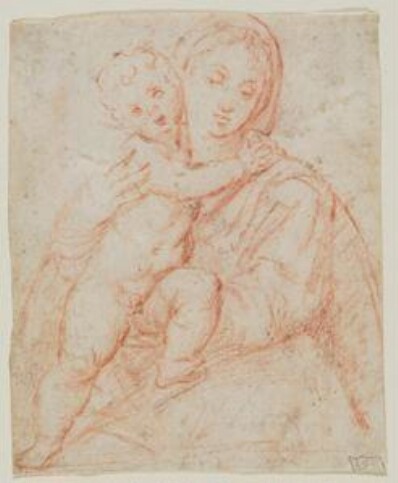 drawing: Madonna and Child. red chalk on paper