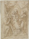 drawing: Holy Family with Saint Andrew. pen and brown ink, brown wash over black chalk on paper