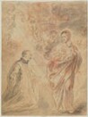 drawing: Madonna and Child Appearing to St. Ignatius (a); architectural studies (b). brush and black ink, grey wash and red chalk on paper