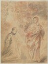 drawing: Madonna and Child Appearing to St. Ignatius (a); architectural studies (b). brush and black ink, grey wash and red chalk on paper