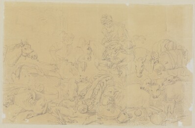 drawing: Merchants and Animals. graphite on paper