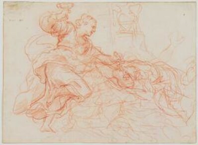 drawing: Jael and Sisera (a); Sketches for Judith of Holofernes (b). red chalk on paper