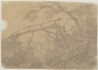 drawing: Landscape with Wooden Bridge. pen and grey ink, grey wash over black chalk on paper