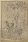 drawing: Crucifixion. pen and brown ink, brown and grey wash, over graphite on paper
