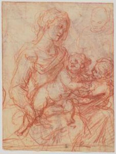 drawing: The Holy Family with Saint John (a); Madonna and Child (b). red chalk over black chalk on paper